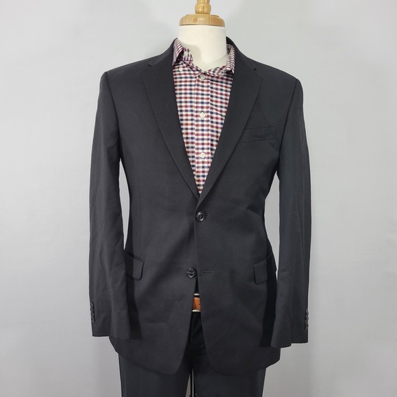 Tommy Hilfiger Men's Sport‎ Coat Blazer Two Button Solid Black Twill Wool 40R